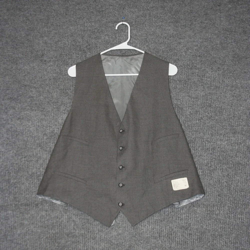 Vintage Andre Laurent Suit Vest 2 Piece Mens 50 Gray Pinstripe Wool Blend Formal